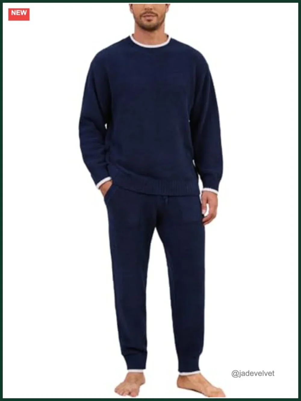 Men's Microfiber Pajama Set Long Sleeve Fleece Winter Sleepwear with Pockets